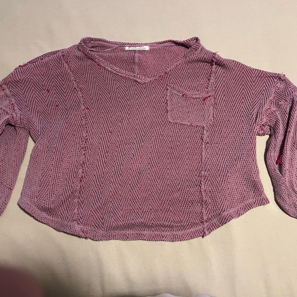 Free People Pink V-Neck Chevron Shirt